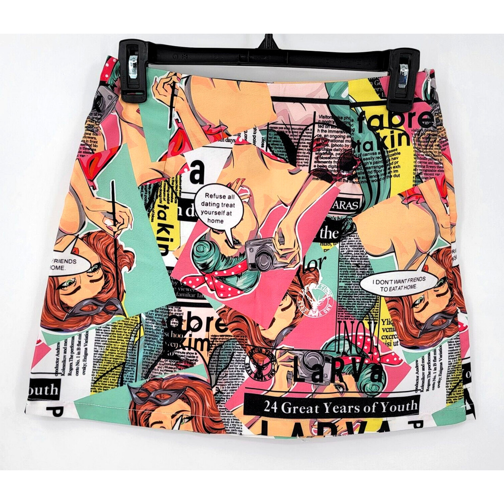 Shein Women's Small Multicolor Comic Book Pattern Side Slip Mini Skirt